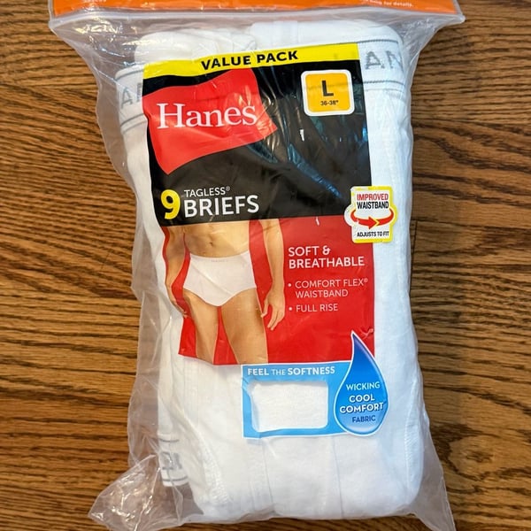 Hanes Men's Tagless Full Rise Briefs 9-Pack White Size L (36-38)