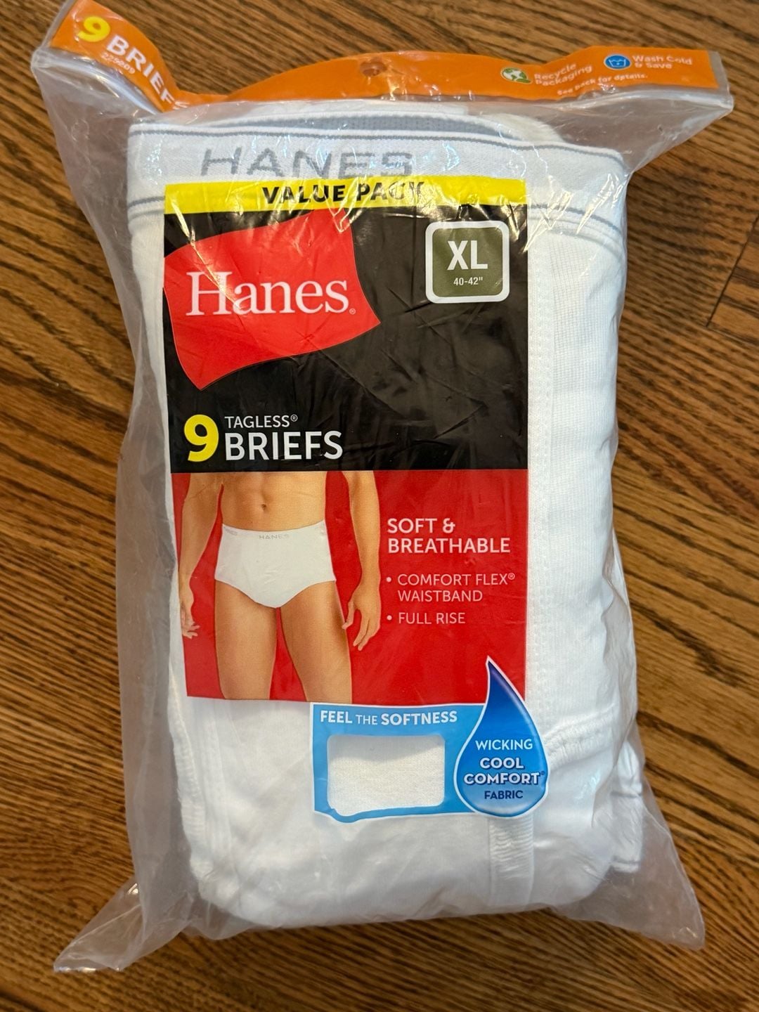 Hanes Men's XL 40-42" Tagless White Briefs Value Pack 9 Pairs 1