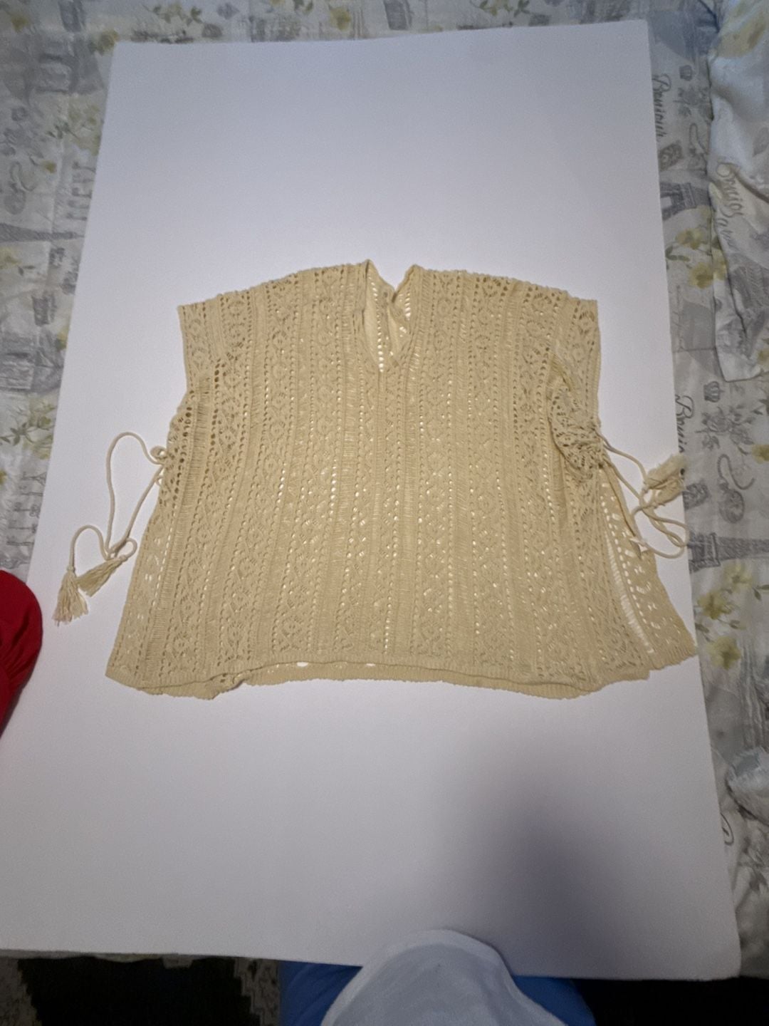 Womens Crochet Swim Cover Up V-Neck Sleeveless Beige Tunic 2