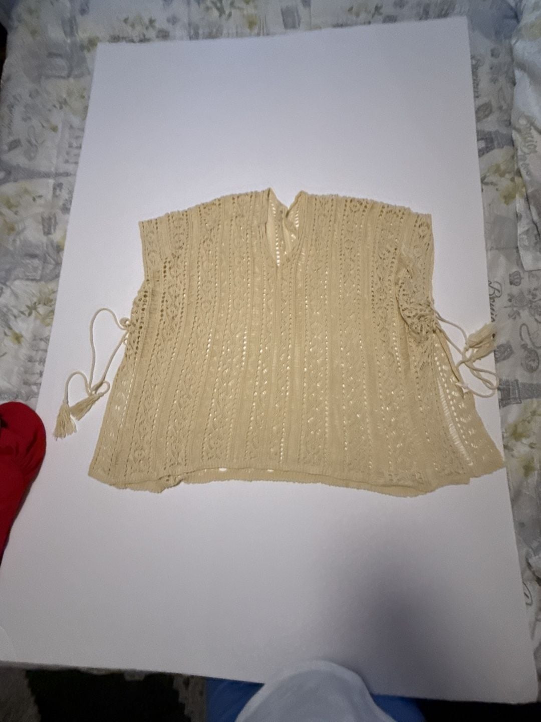 Womens Crochet Swim Cover Up V-Neck Sleeveless Beige Tunic 3