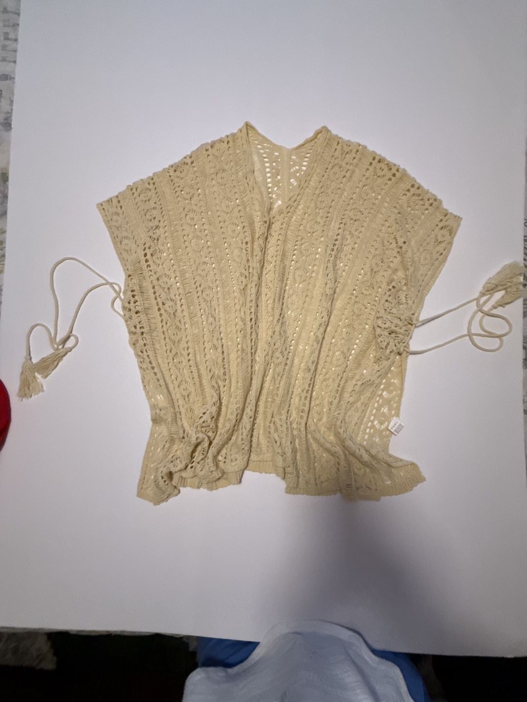 Womens Crochet Swim Cover Up V-Neck Sleeveless Beige Tunic 4