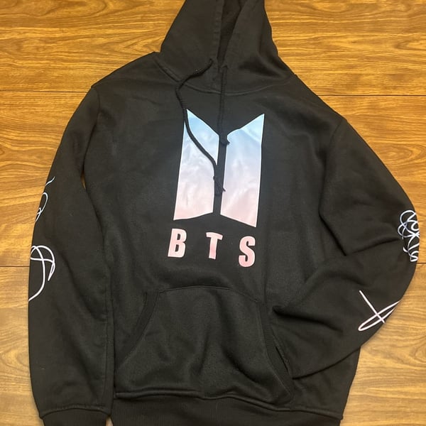 BTS Love Yourself Chibi Members Black Pullover Hoodie XS
