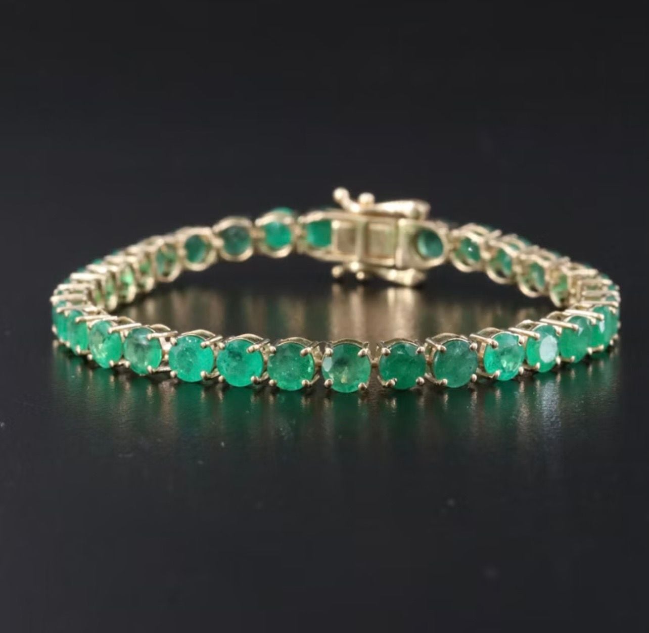 14K yellow gold 4-Prong natural Emerald Tennis Bracelet 2