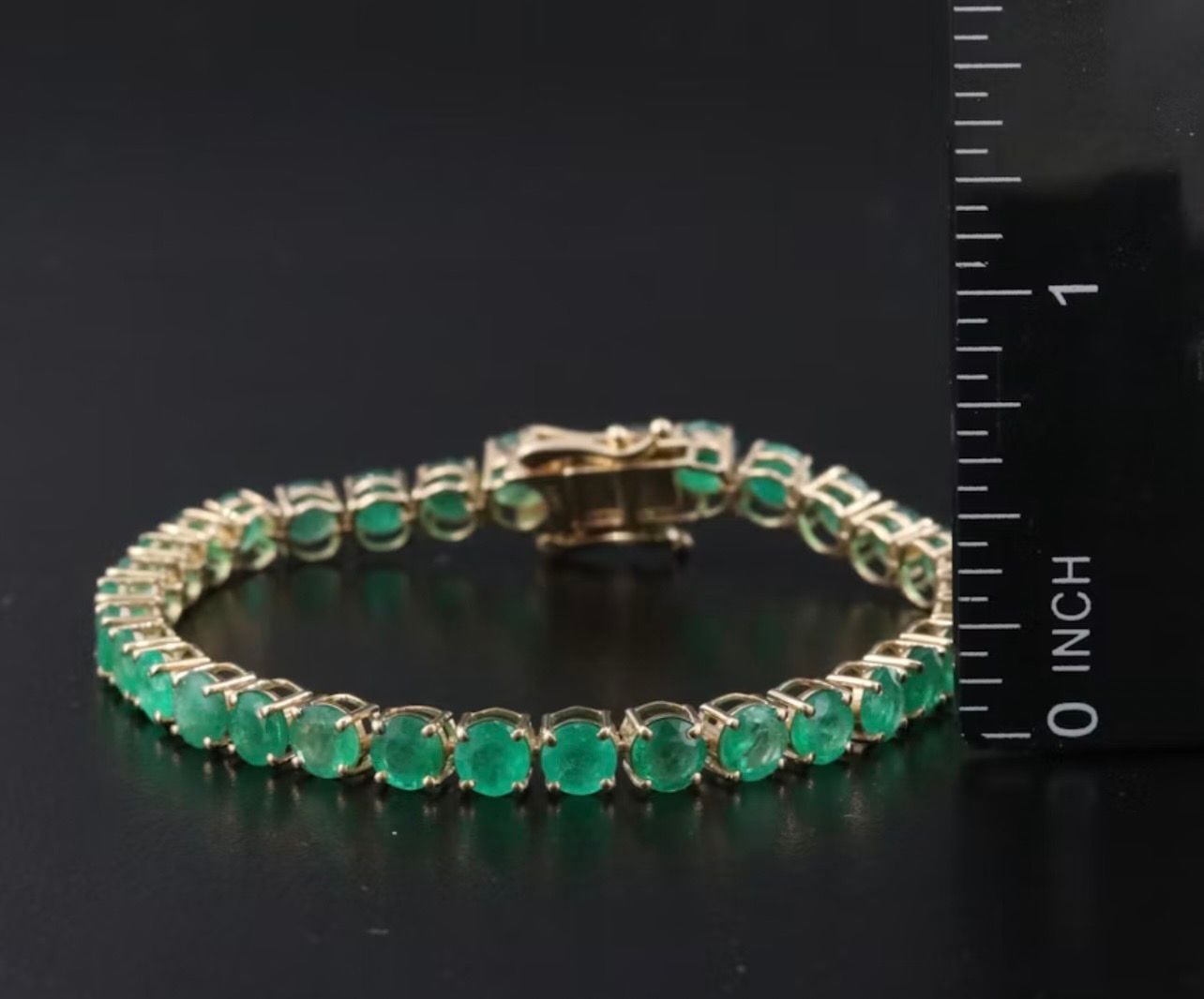 14K yellow gold 4-Prong natural Emerald Tennis Bracelet 3