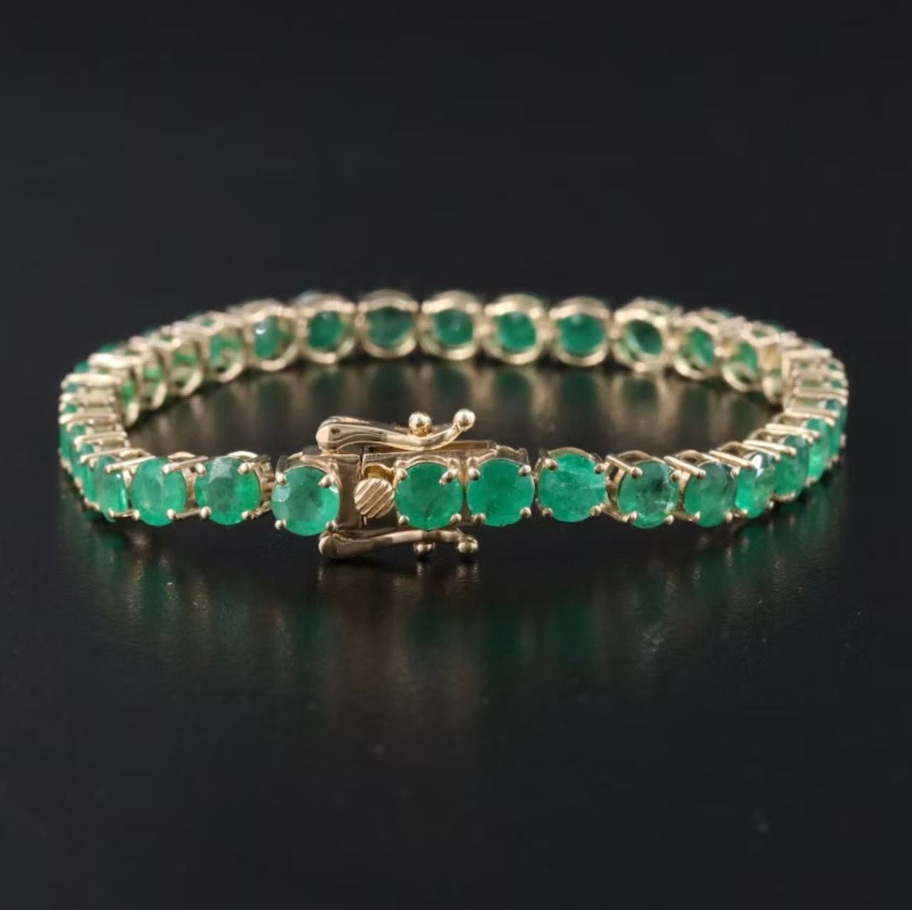 14K yellow gold 4-Prong natural Emerald Tennis Bracelet 5