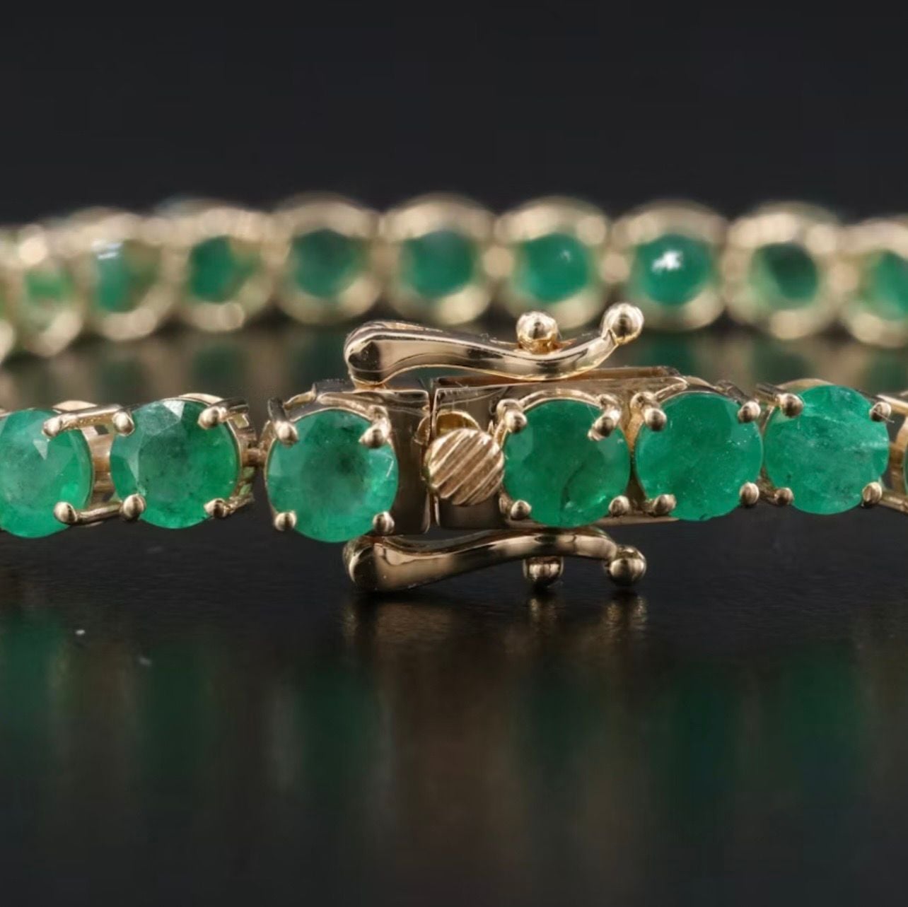 14K yellow gold 4-Prong natural Emerald Tennis Bracelet 6