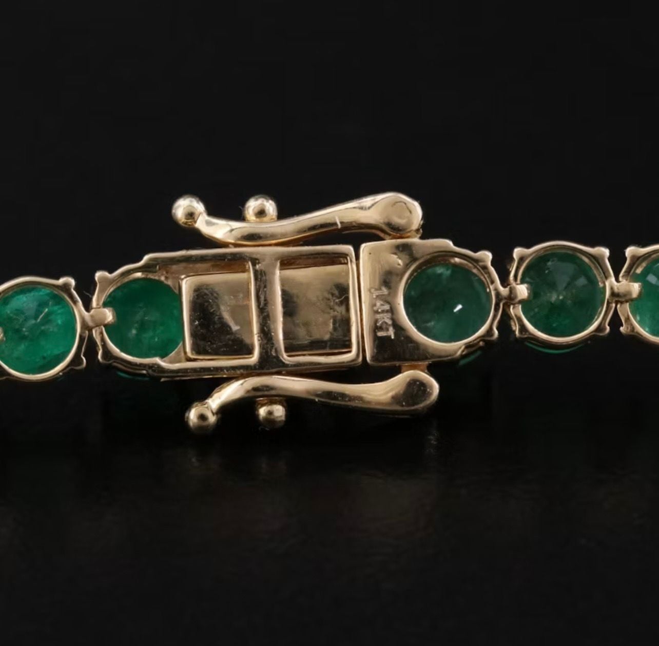 14K yellow gold 4-Prong natural Emerald Tennis Bracelet 8