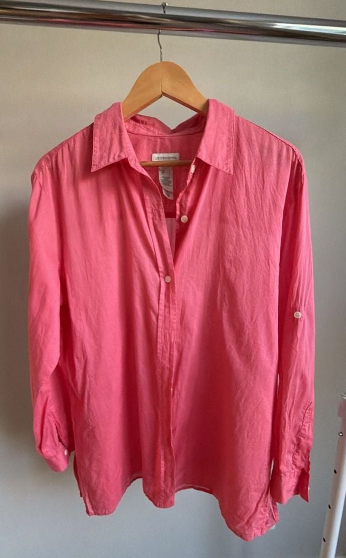 Liz Claiborne Lizsport Pink Cotton Long Sleeve Button-Up Shirt 2