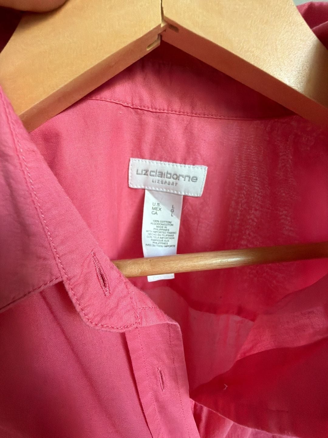 Liz Claiborne Lizsport Pink Cotton Long Sleeve Button-Up Shirt 3