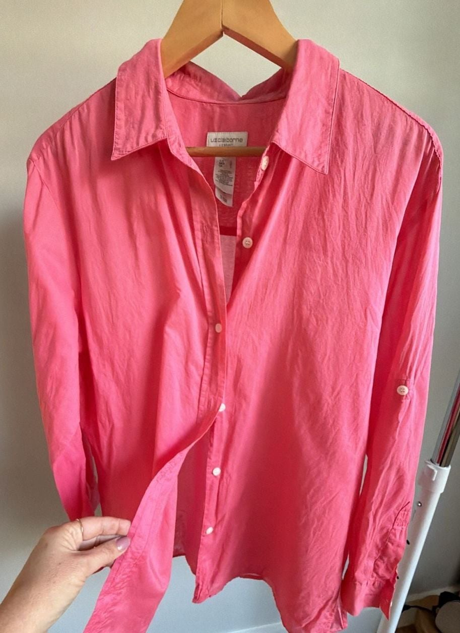 Liz Claiborne Lizsport Pink Cotton Long Sleeve Button-Up Shirt 4