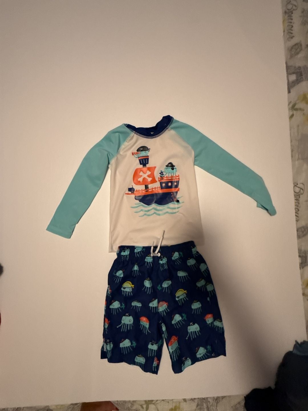 The Children's Place Boys Toddler Long Sleeve Rashguard and Swim Trunk 2 Piece Set Pirate Octopus 5T 1