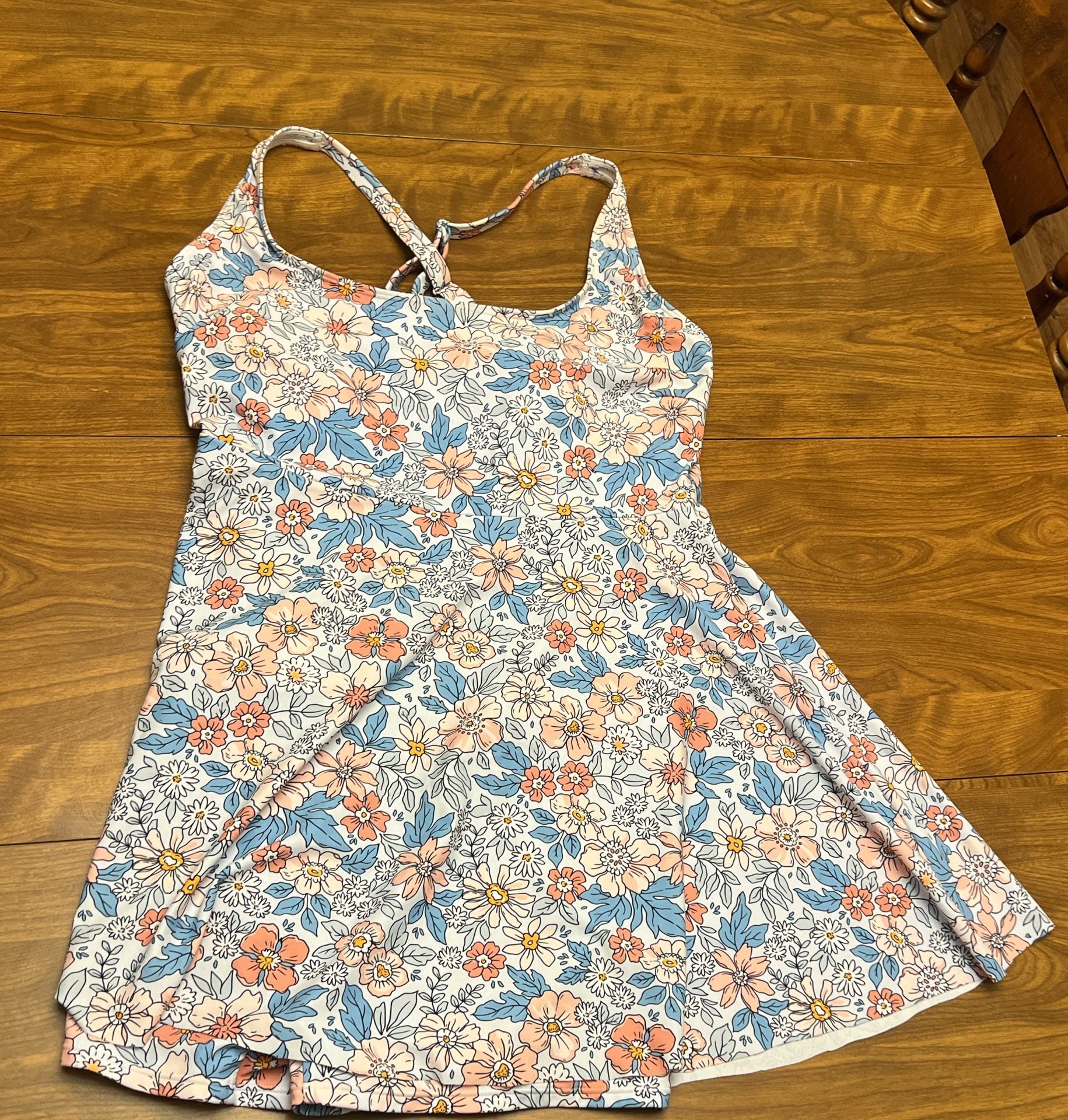B2PRITY Women's Floral Print One Piece Swimdress with Built-In Shorts Size XL 2