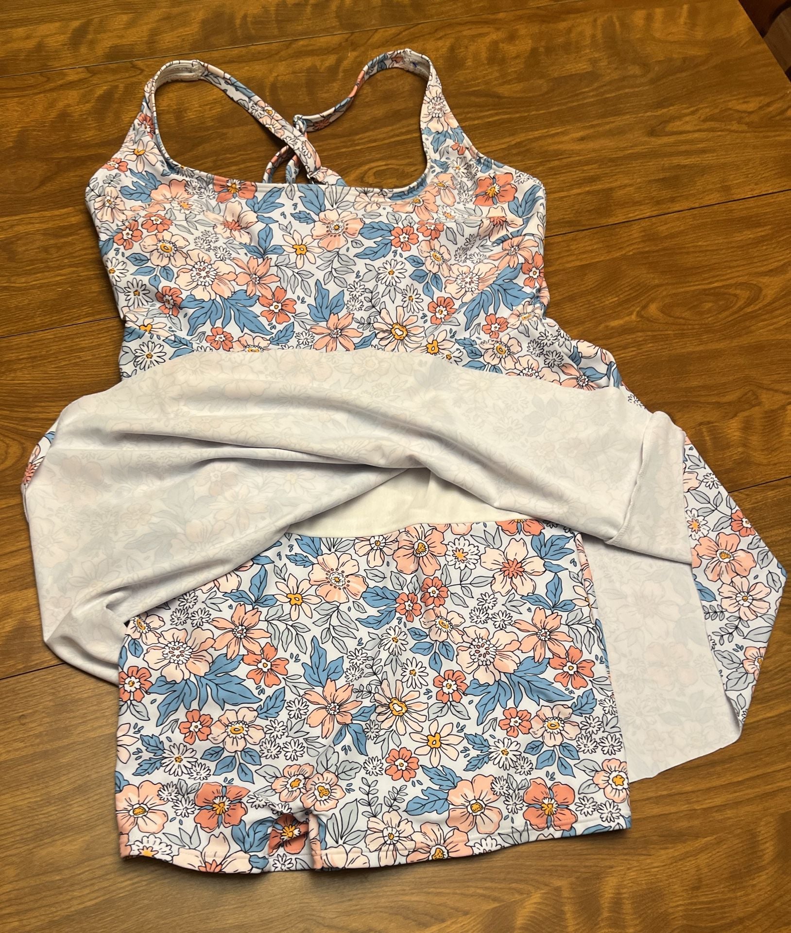 B2PRITY Women's Floral Print One Piece Swimdress with Built-In Shorts Size XL 3