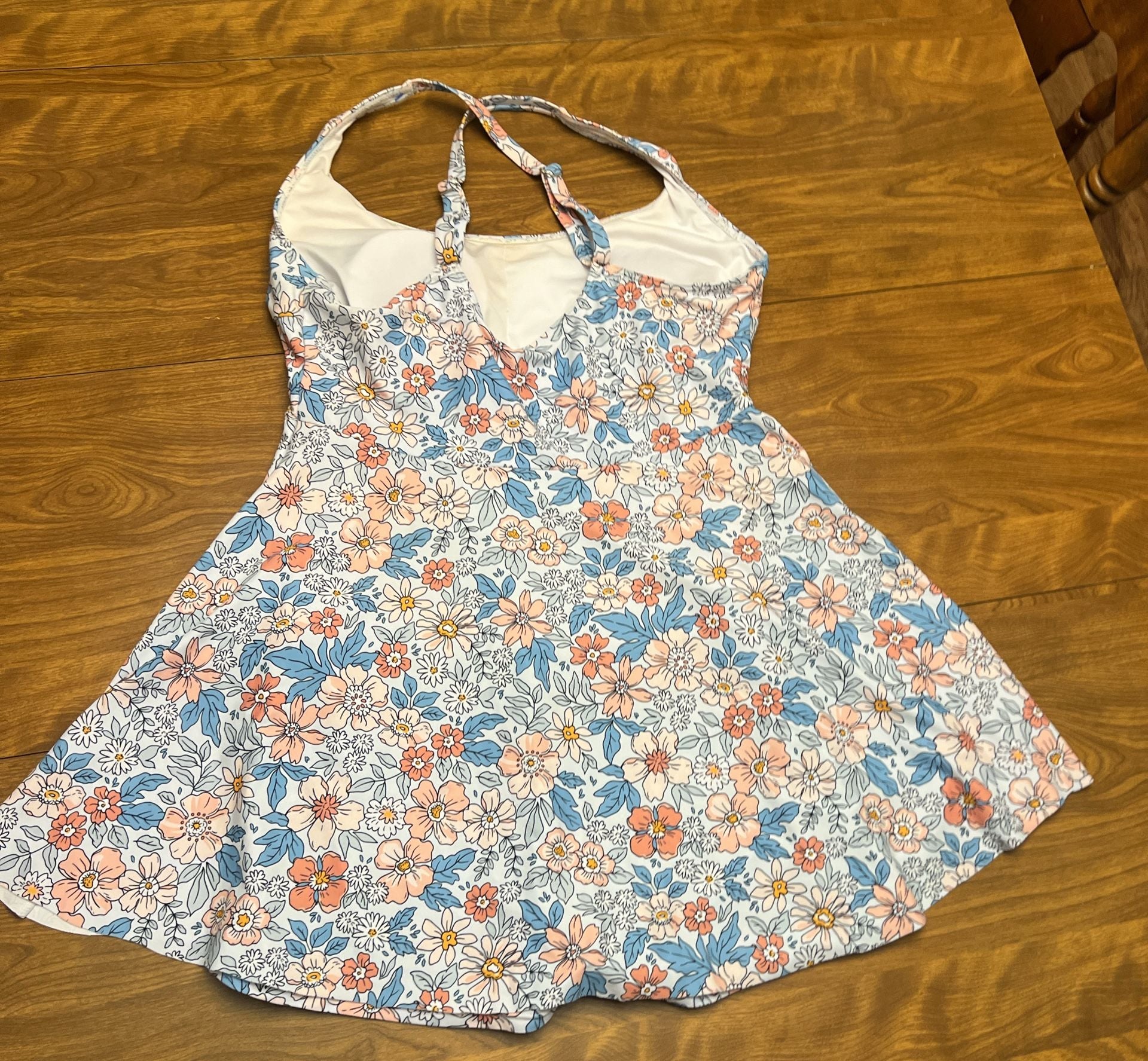 B2PRITY Women's Floral Print One Piece Swimdress with Built-In Shorts Size XL 4