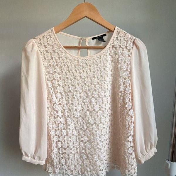 Forever 21 Pink Daisy Floral Crochet Lace Sheer Sleeve Blouse