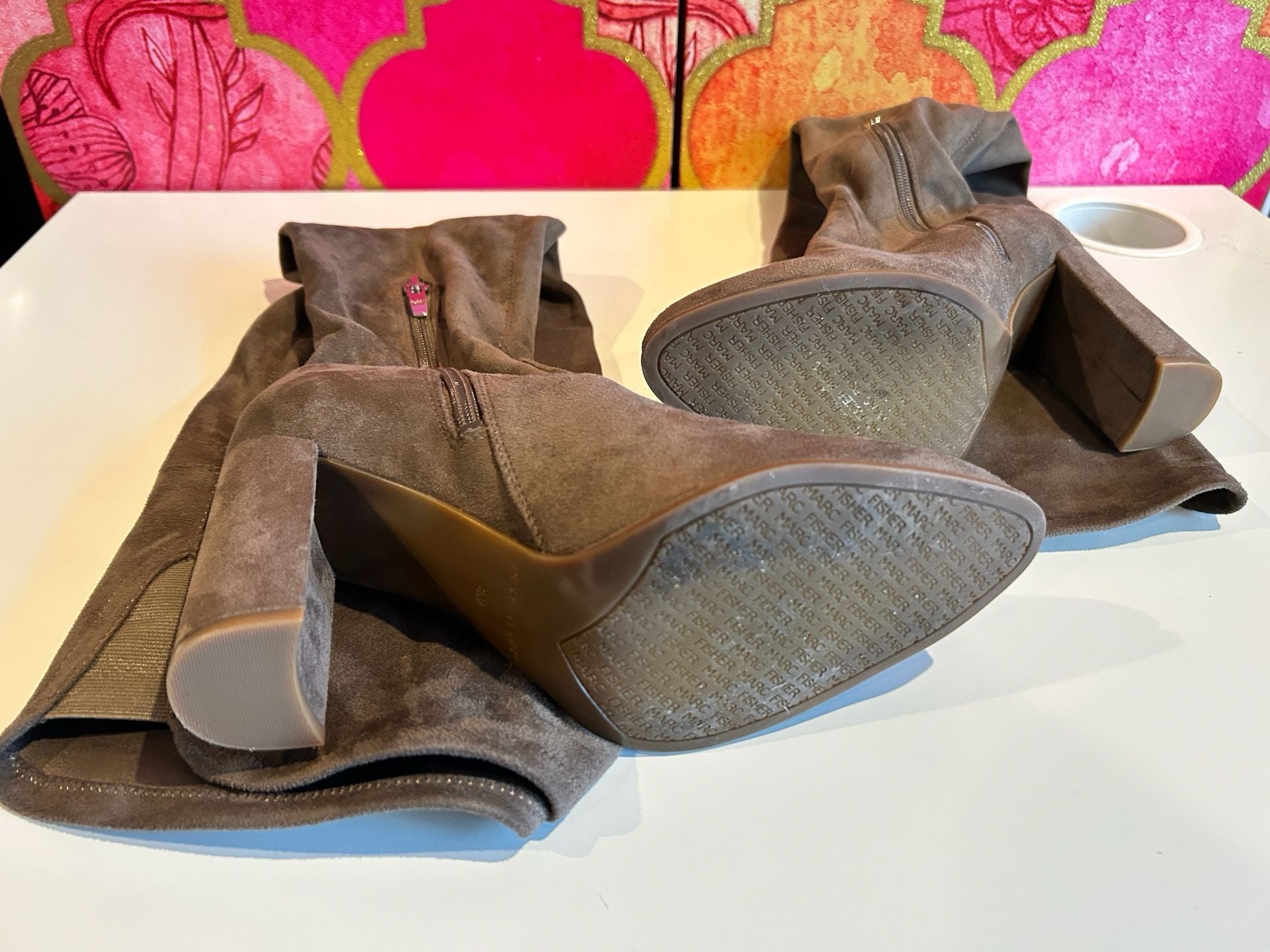 Marc Fisher Grey Suede Over-The-Knee Boots with Block Heel 6