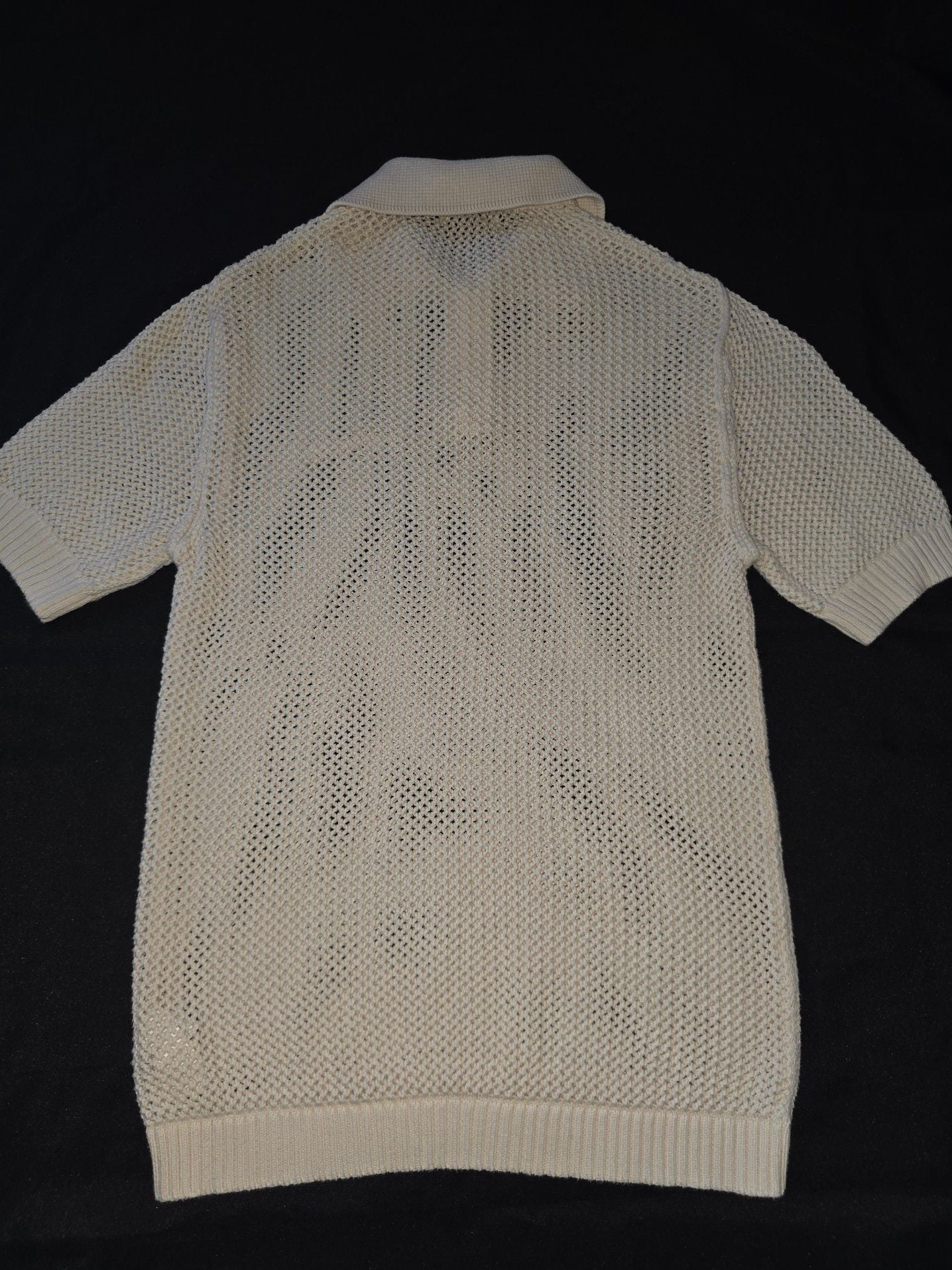 Zara Open Knit Crochet Polo Shirt Cream Size L 5