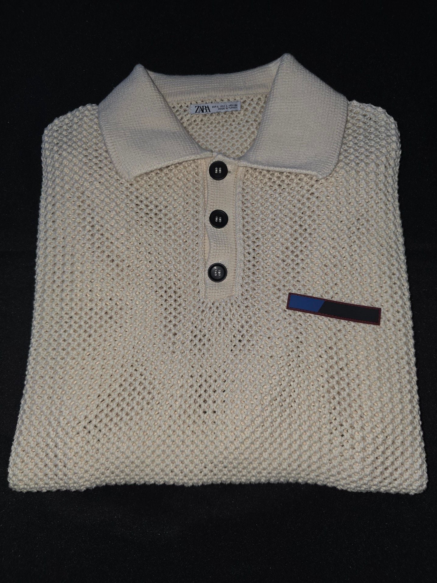 Zara Open Knit Crochet Polo Shirt Cream Size L 6