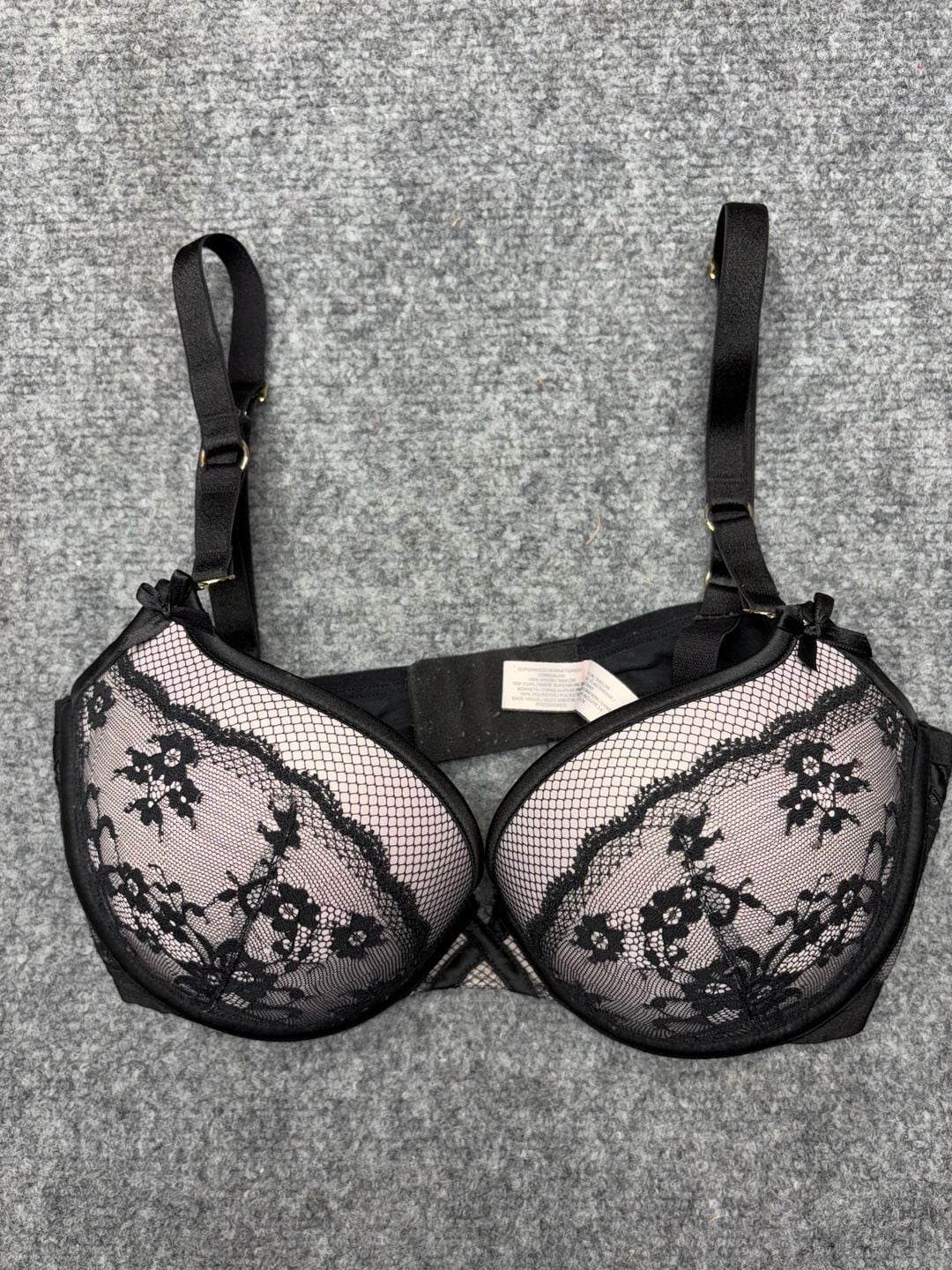 Victoria's Secret Bra Sexy Black Lace Lightly Padded Underwire Demi Size 34DD 3