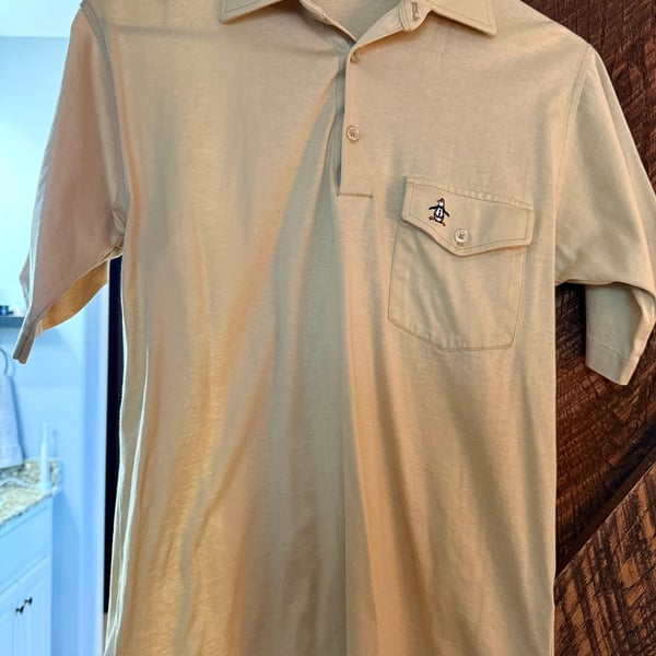 Vintage Cotton Classics by Munsingwear Beige Short Sleeve Polo Shirt with Pocket and Penguin Logo Medium