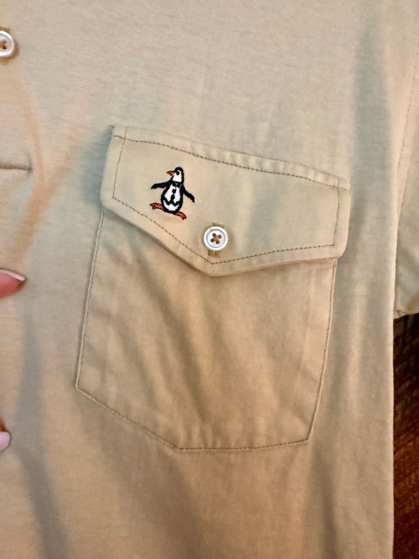 Vintage Cotton Classics by Munsingwear Beige Short Sleeve Polo Shirt with Pocket and Penguin Logo Medium 3