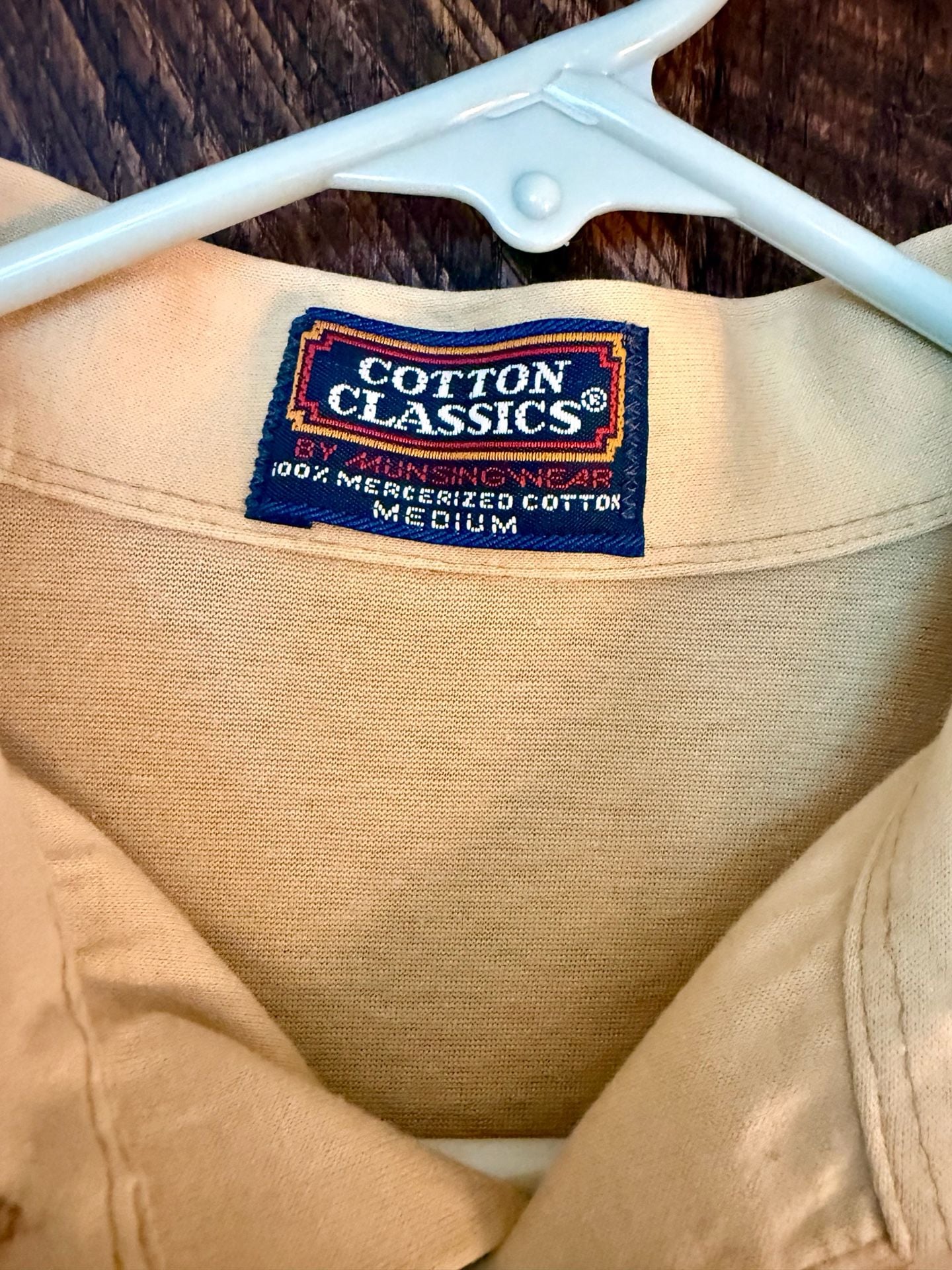Vintage Cotton Classics by Munsingwear Beige Short Sleeve Polo Shirt with Pocket and Penguin Logo Medium 4