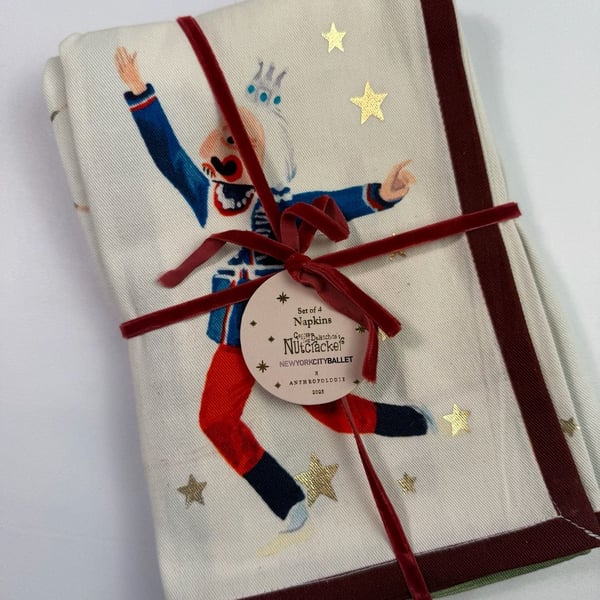 Anthropologie George Balanchine's The Nutcracker x New York City Ballet Set of 4 Cloth Napkins 2023