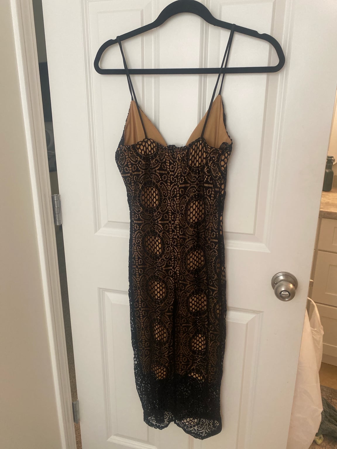 Papaya Black Crochet Lace Midi Dress with Nude Lining 2