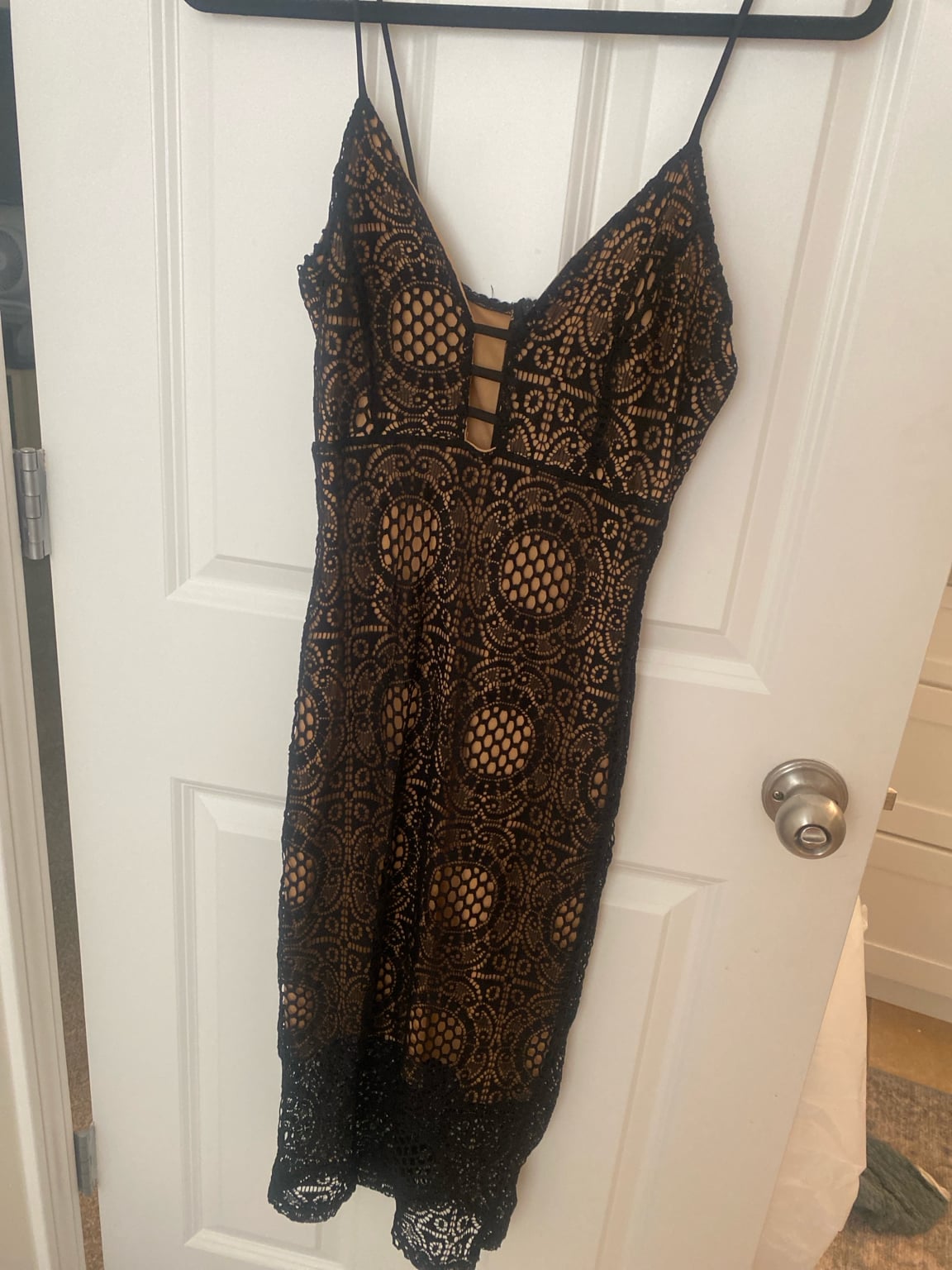 Papaya Black Crochet Lace Midi Dress with Nude Lining 4
