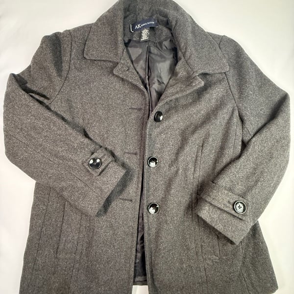 Anne Klein AK Wool Blend Gray Pea Coat Jacket Size L