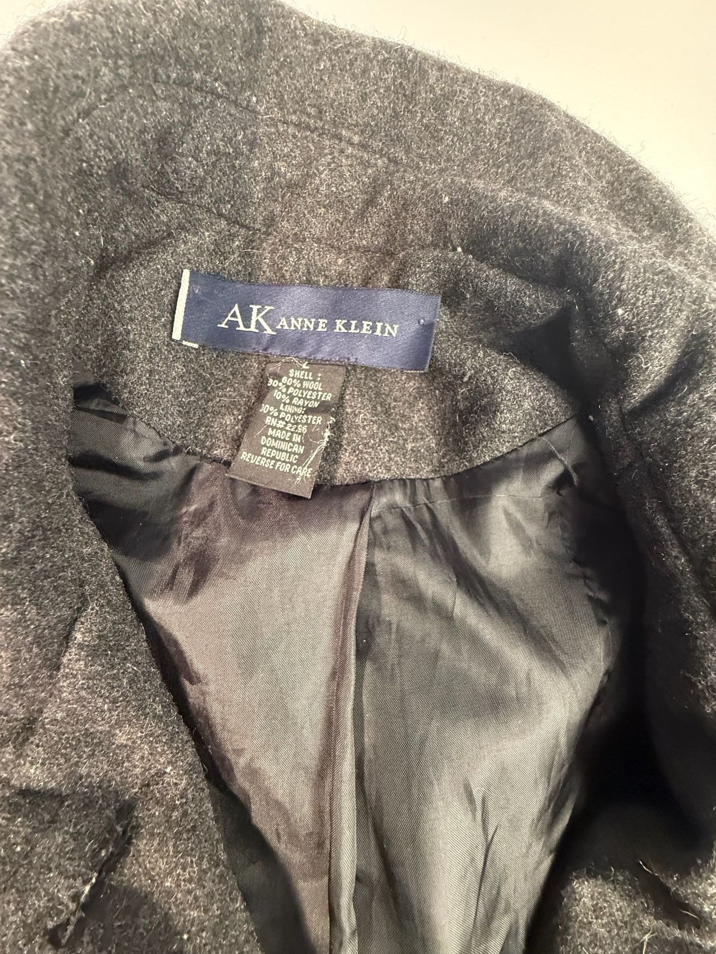 Anne Klein AK Wool Blend Gray Pea Coat Jacket Size L 4
