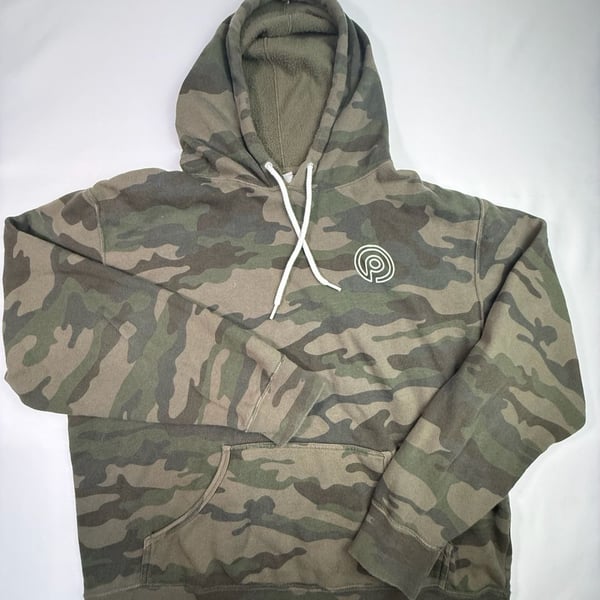 Pure Barre Green Camo Pullover Hoodie Sweatshirt with White Logo