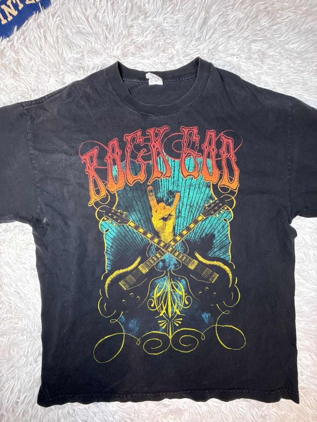 Vintage Rock God Guitar Hand Sign Graphic T-Shirt Black XL 2