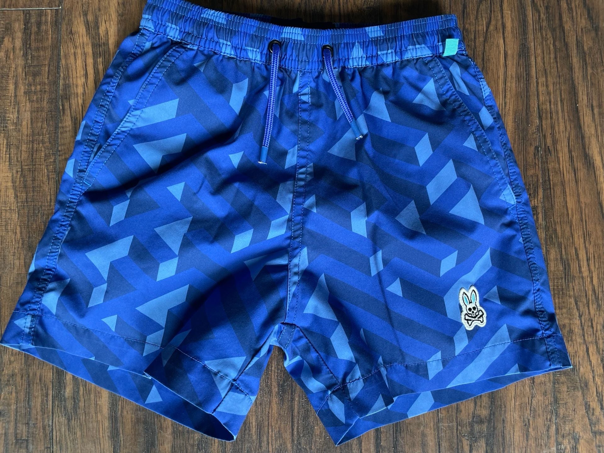 Psycho Bunny Boys Size 5-6 XS Blue Geometric Swim Trunks Mesh Lined 2