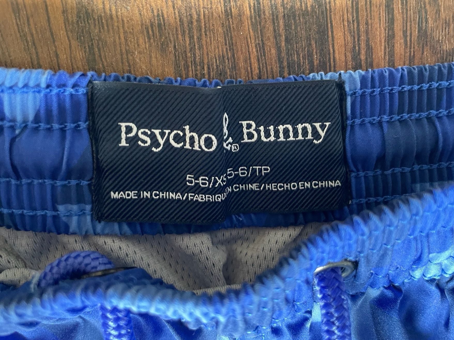 Psycho Bunny Boys Size 5-6 XS Blue Geometric Swim Trunks Mesh Lined 3