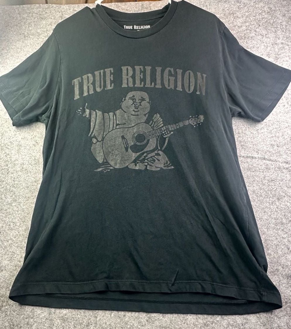 True Religion Buddha Guitar Black Short Sleeve Crew Neck T-Shirt Size M 2