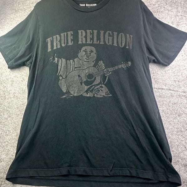 True Religion Buddha Guitar Black Short Sleeve Crew Neck T-Shirt Size M