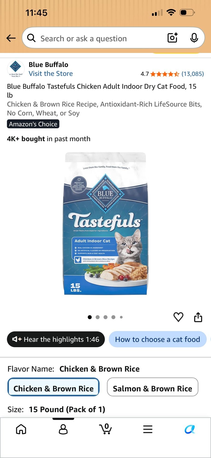 Blue Buffalo Tastefuls Chicken and Brown Rice Recipe Adult Dry Cat Food, 15 lb 5