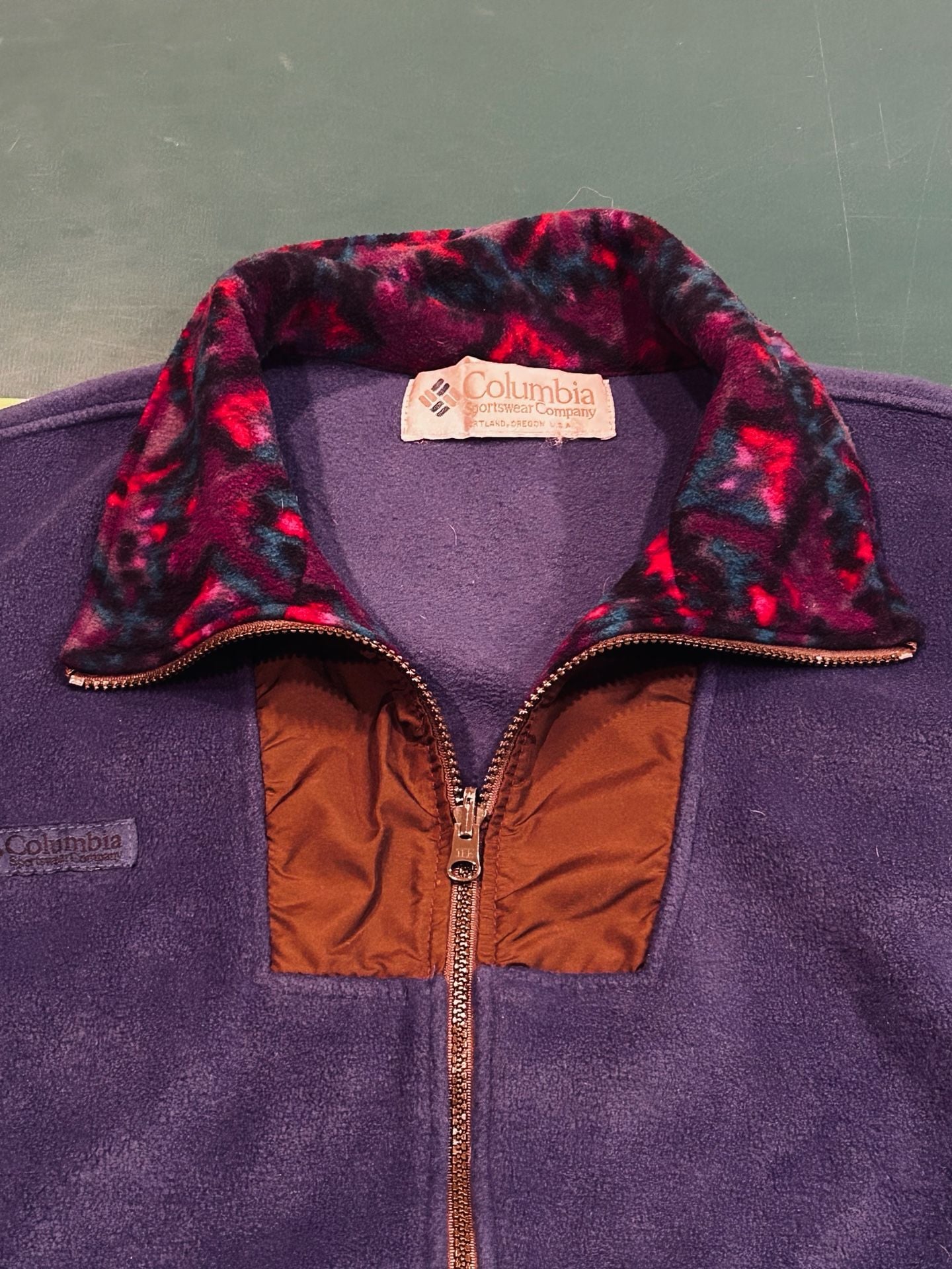 Vintage 90s Columbia Purple & Brown Geometric Fleece Full Zip Jacket 5
