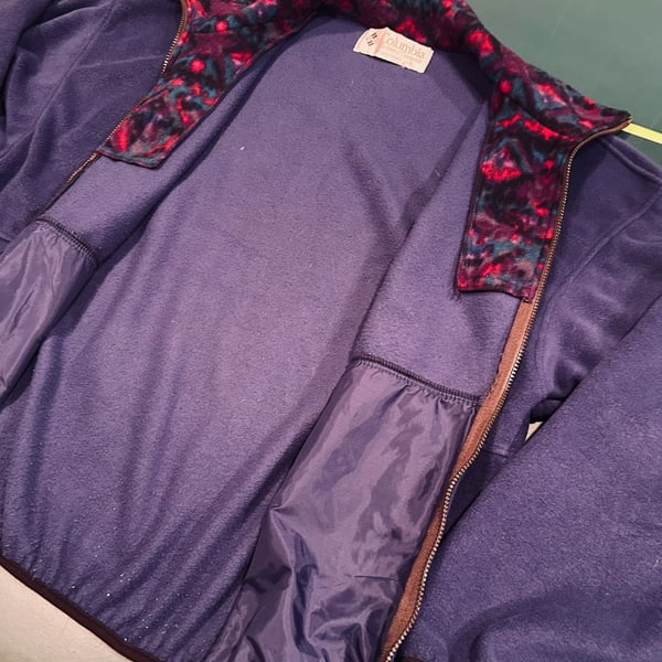 Vintage 90s Columbia Purple & Brown Geometric Fleece Full Zip Jacket