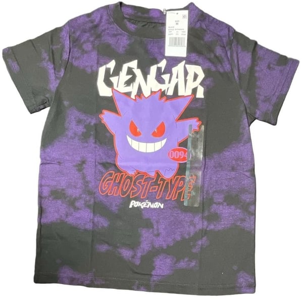 Kids Pokemon Gengar Ghost-Type Graphic T-Shirt Black Purple Tie-Dye