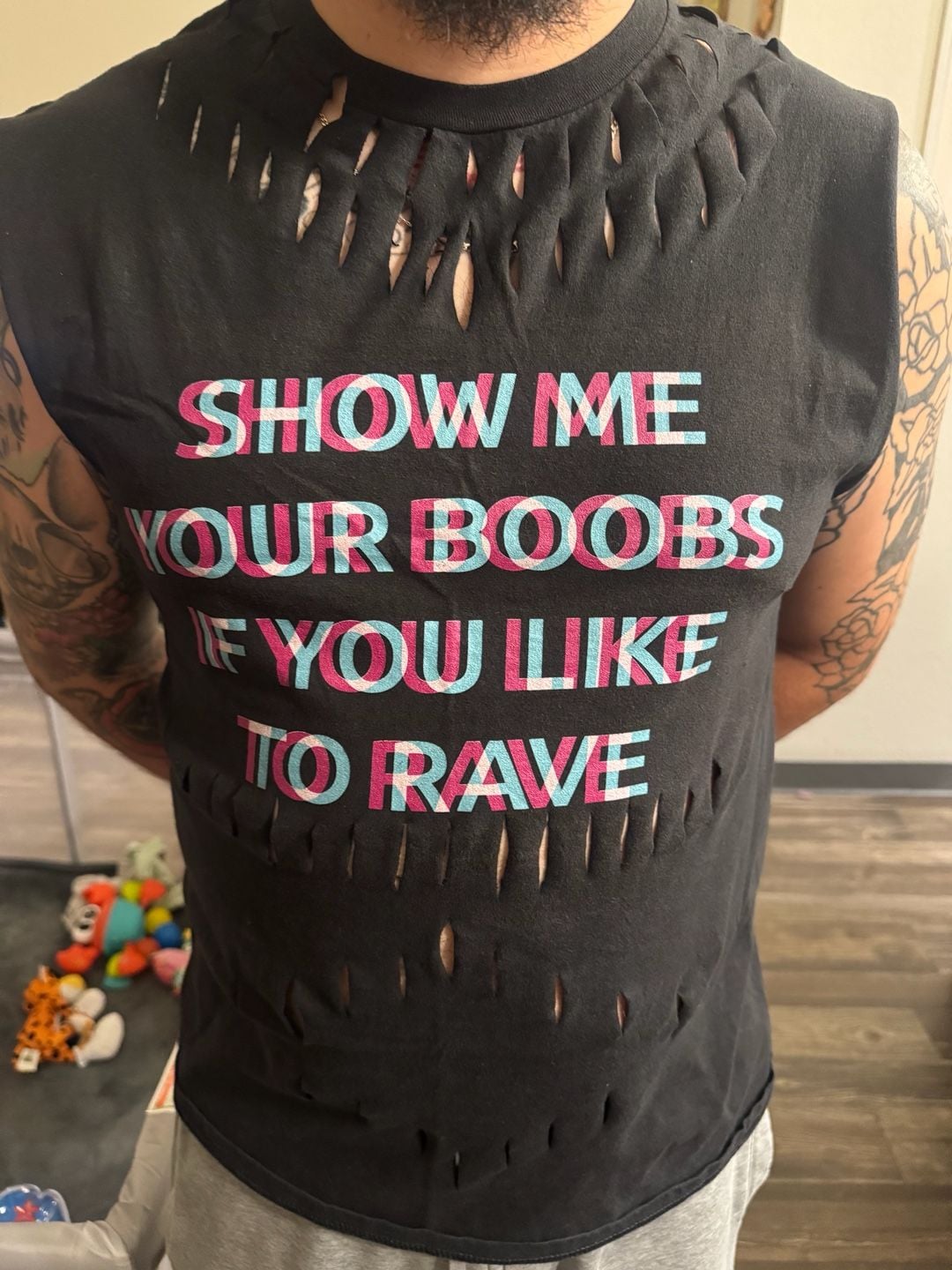 Custom Rave Graphic Cutout Tank Top Show Me Your Boobs If You Like To Rave 2
