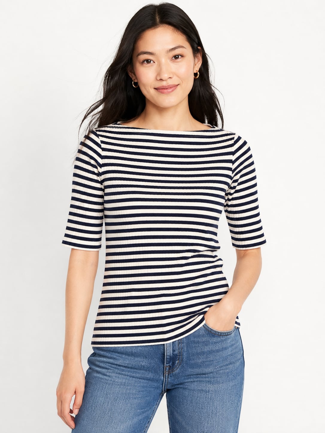 Old Navy Striped Ribbed Boat-Neck T-Shirt 2