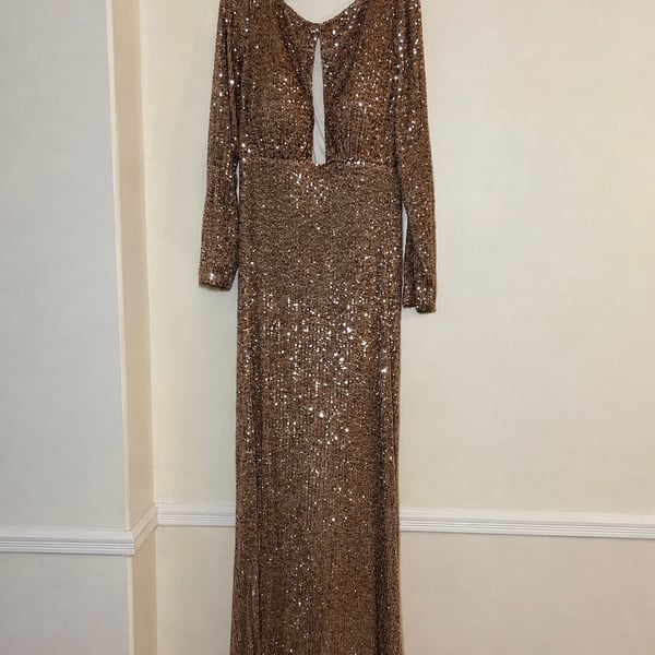 Royal Queen Long Sleeve Sequined Mesh Gown