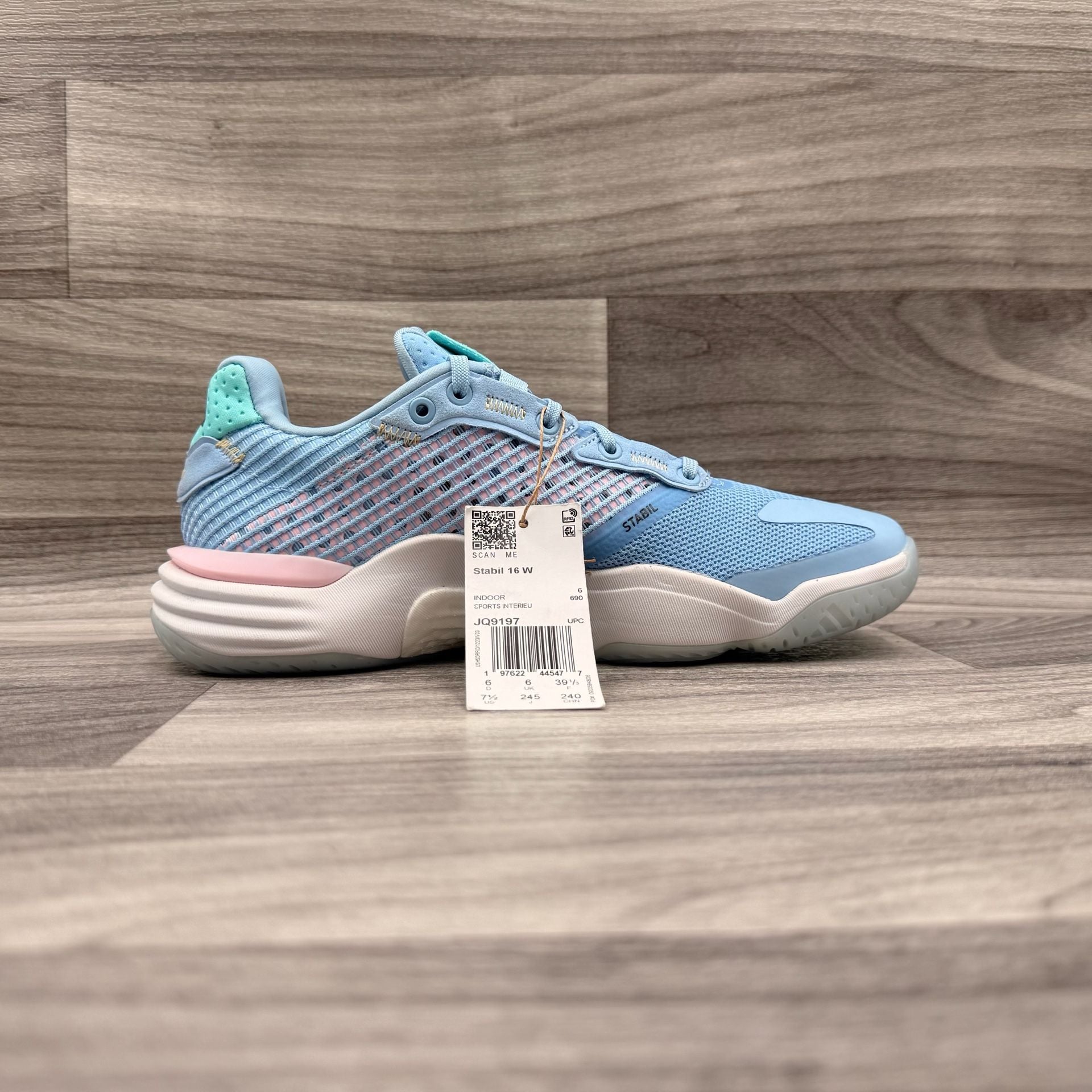 Adidas Stabil 16 Shoes Women, Glow Blue/Shadow Navy/Core Black NWOT 4