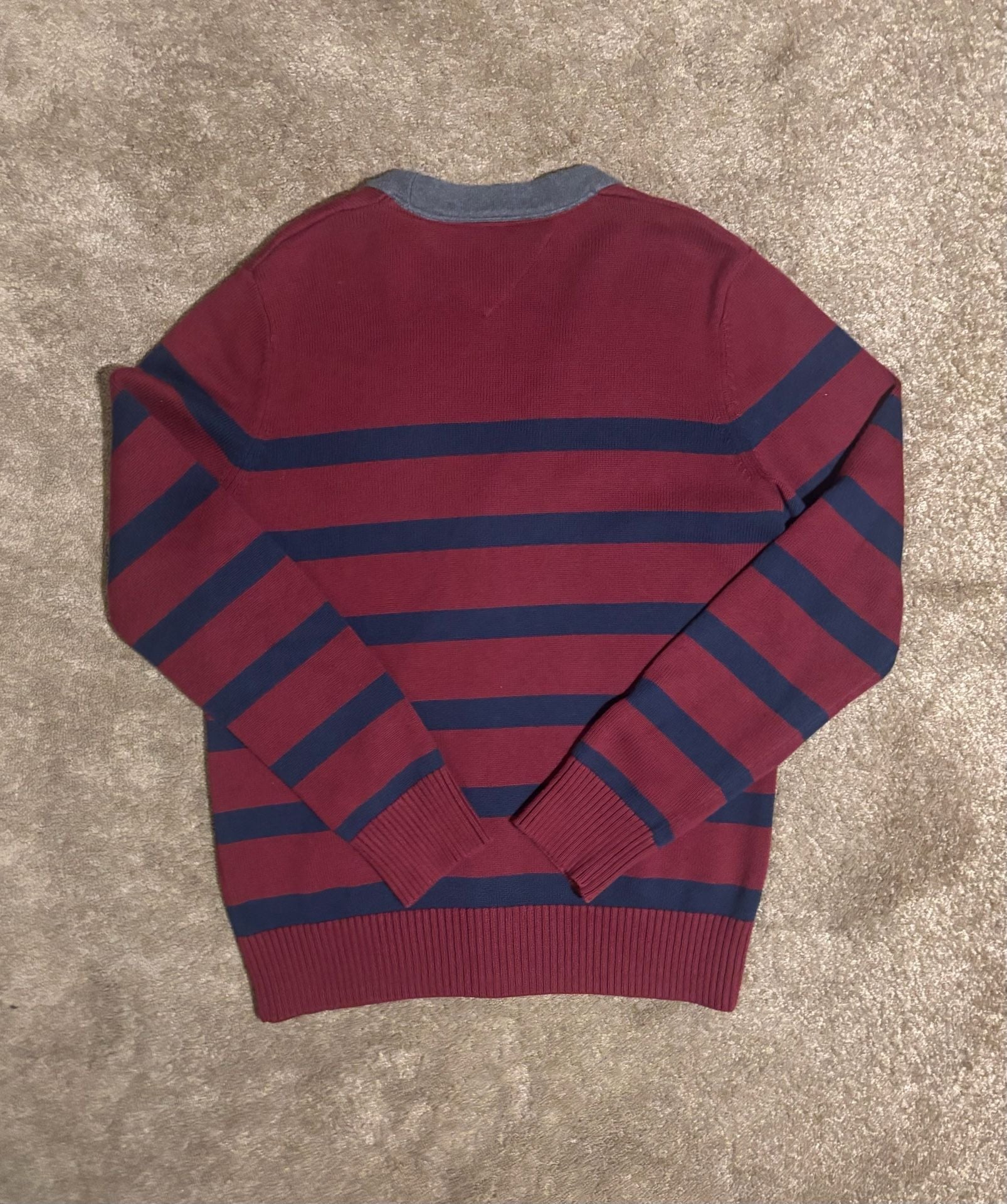 Tommy Hilfiger Men's Striped V-Neck Button Cardigan Sweater Burgundy Navy Size M 4