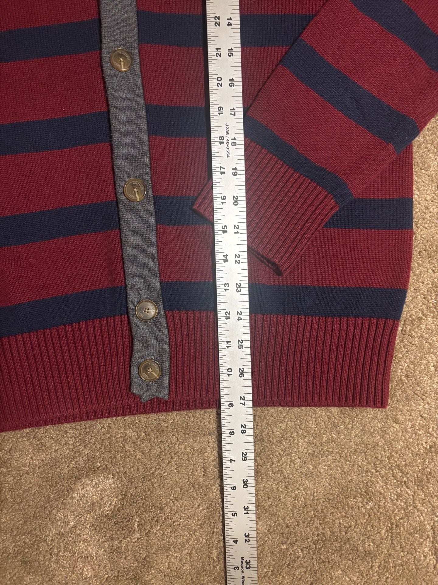 Tommy Hilfiger Men's Striped V-Neck Button Cardigan Sweater Burgundy Navy Size M 5
