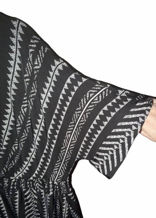 BloomChic Plus 18 20  2X  BoHo Geometric Black and White V Neck Dress Pockets  9