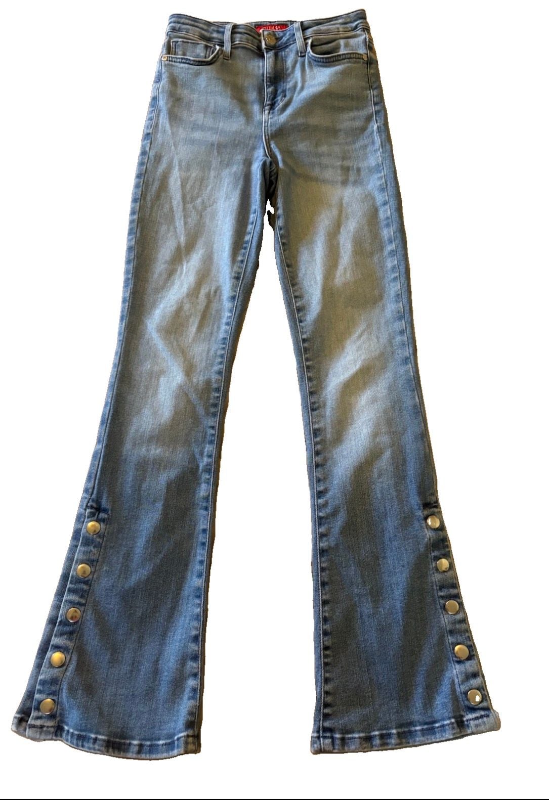 GUESS Beatrix High Rise Bootcut Jeans Light Wash Snap Button Hem Size 26 ECU 2