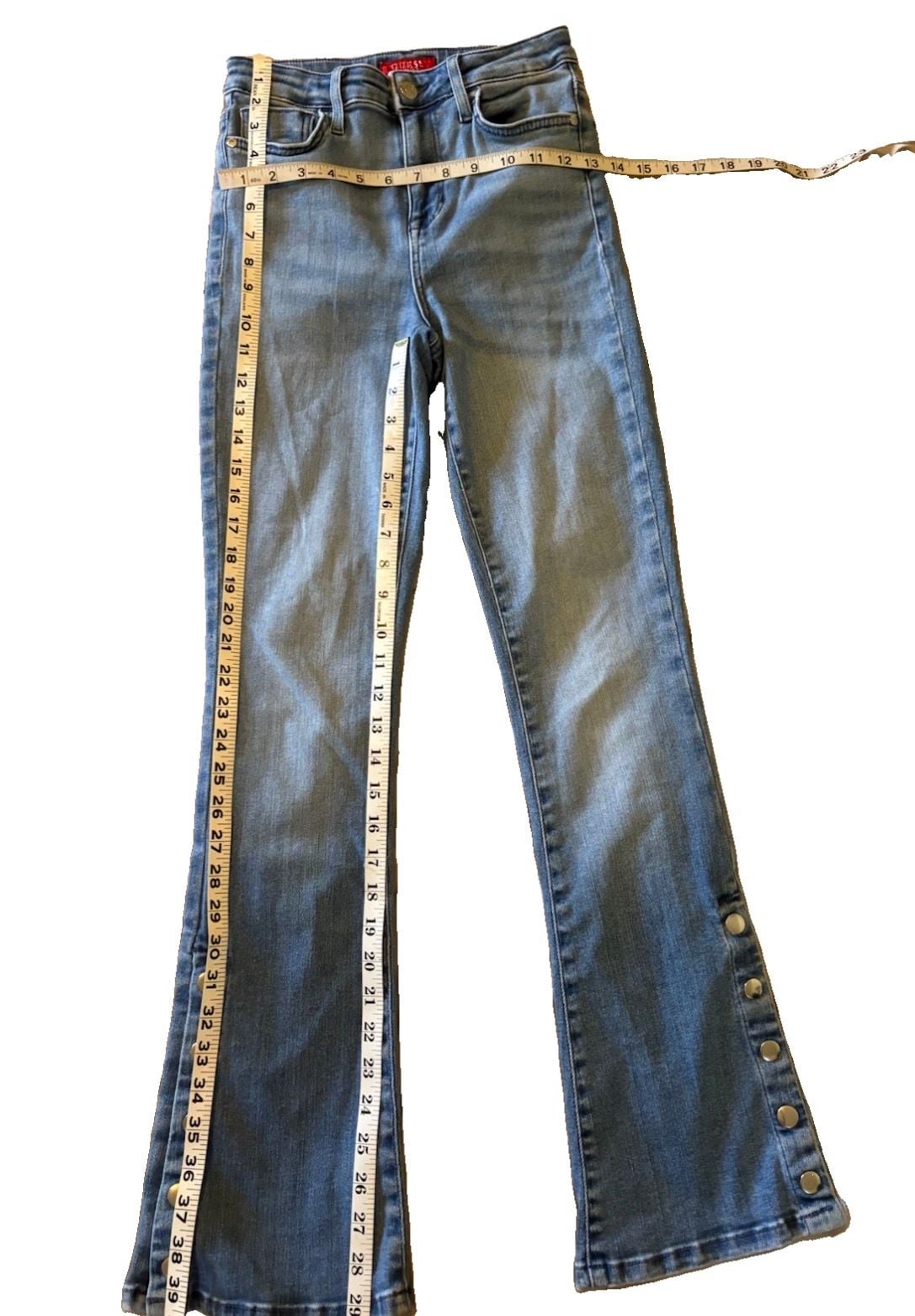 GUESS Beatrix High Rise Bootcut Jeans Light Wash Snap Button Hem Size 26 ECU 4